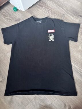 Marvel Black Short Sleeve Tee with White Spider and Red Logo